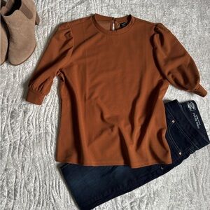 Like New!✨SHEIN Rust Puff-Sleeve Blouse - Women's